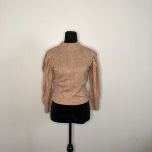 Band Of The Free Womens Sweater‎ Small Beige Mock Neck Long Ribbed Sleeve NWT